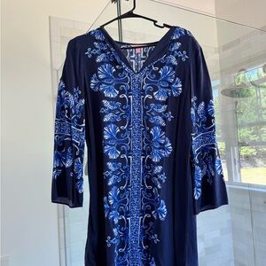 Navy Blue Embroidered Women's Top